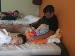 Sleeping in hotel room after a long day